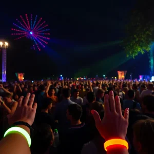 Crowd enjoying the GloRilla concert with illuminated wristbands