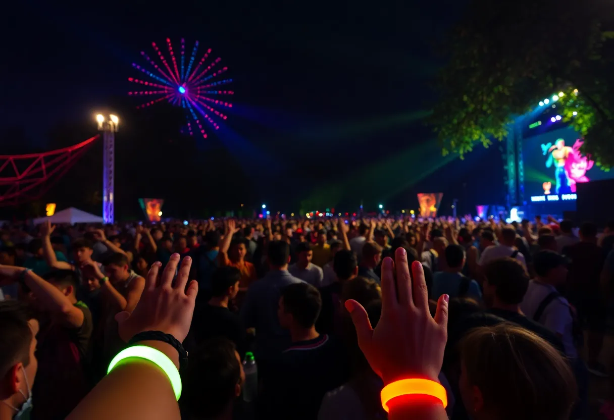 Crowd enjoying the GloRilla concert with illuminated wristbands