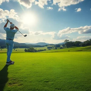 A golfer practicing on a sunny golf course, symbolizing resilience and determination.