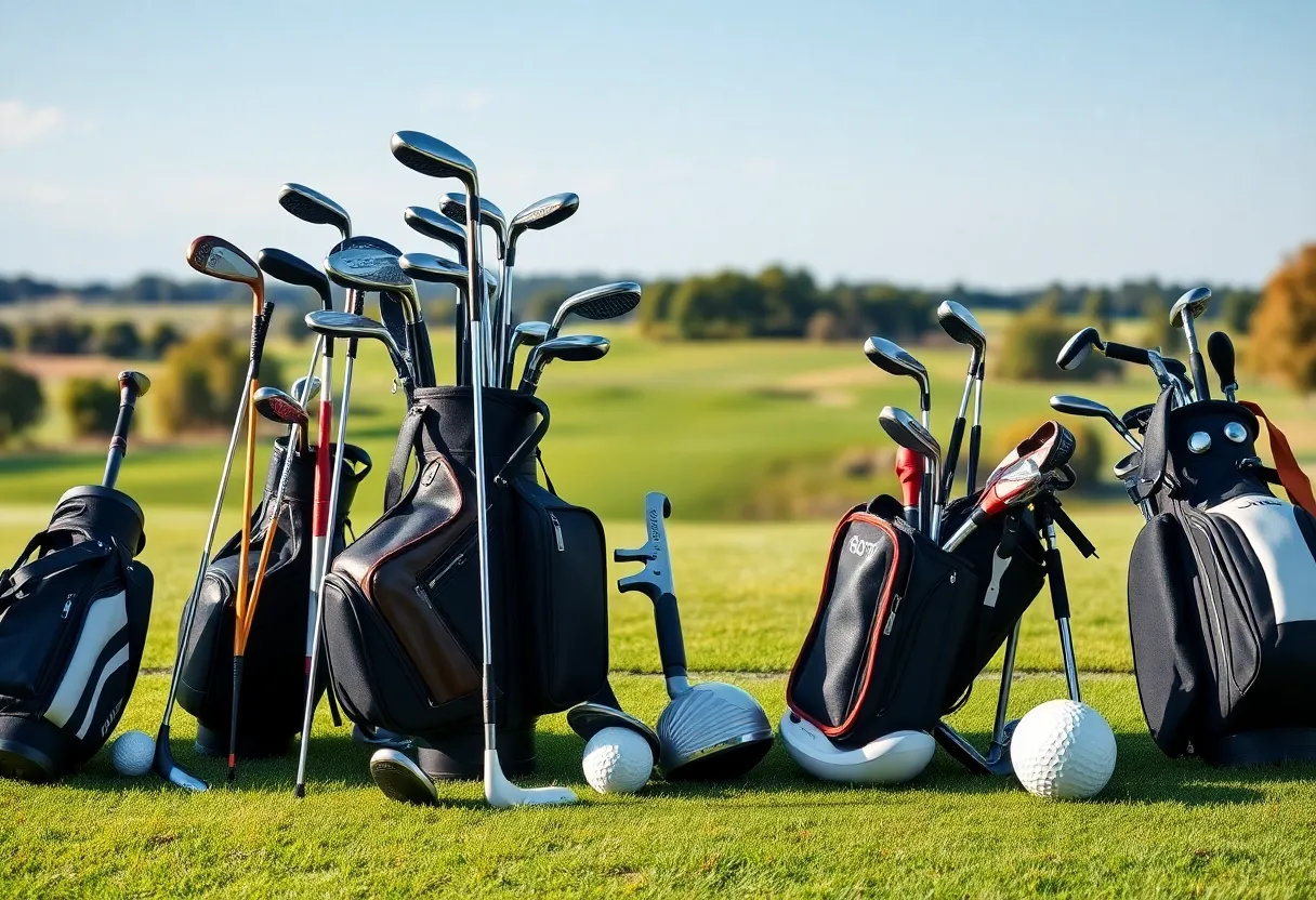 Manufacturing process of golf clubs showcasing forgings and metalworking tools.