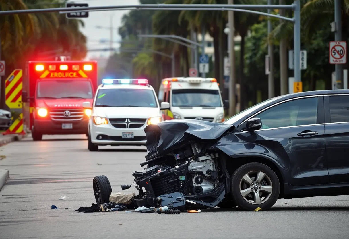 Florida street with emergency vehicles responding to a hit-and-run accident.