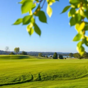 Scenic view of a luxury golf course at sunset