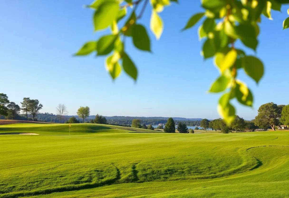 Scenic view of a luxury golf course at sunset