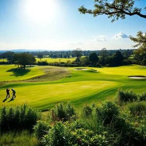 A golf tournament scene at Magical Kenya Open 2025 with players and fans.