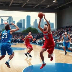 Memphis Tigers basketball players in action during the game against South Florida.