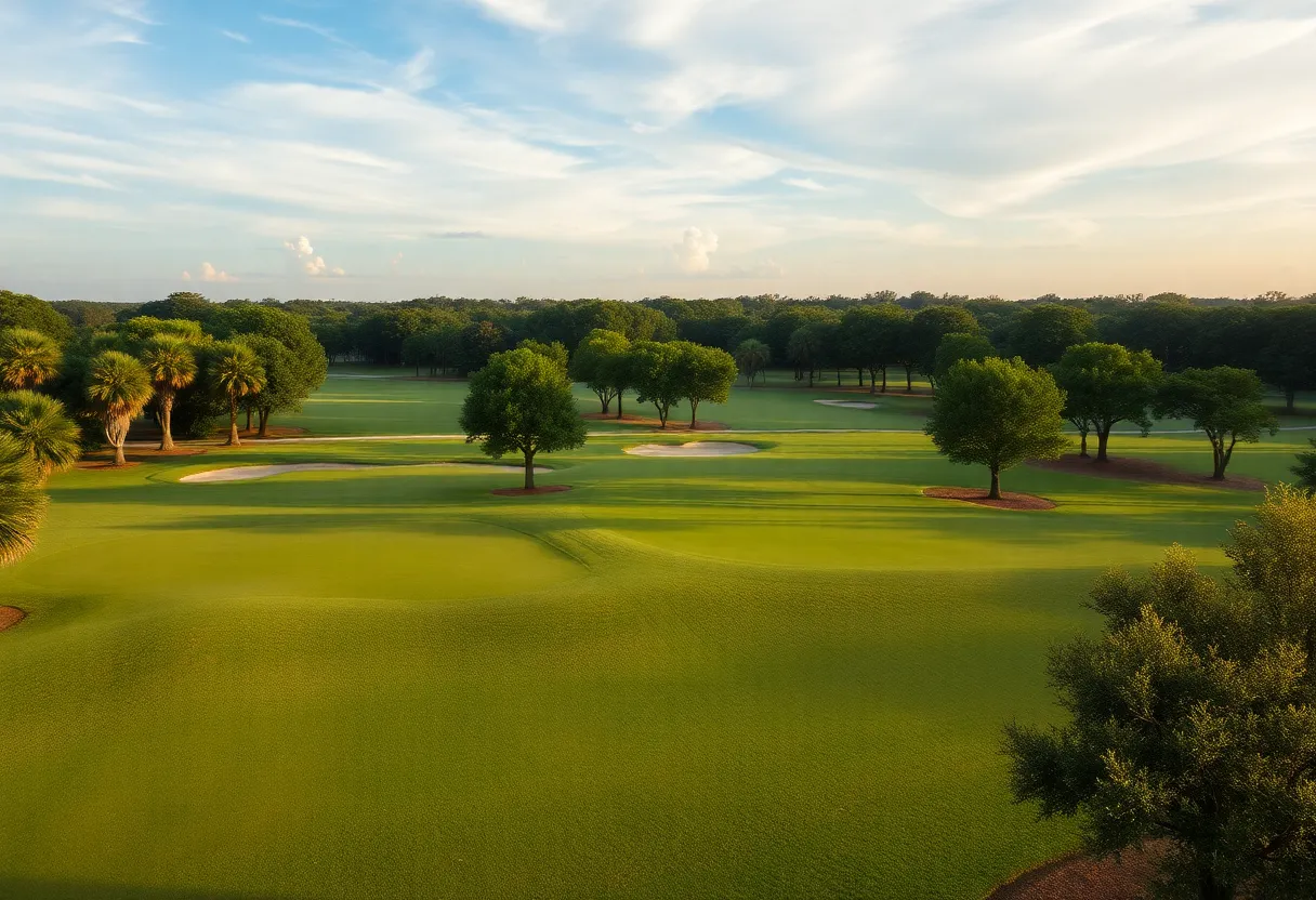 Golf course in Orlando with golfers on the fairway