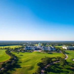 Lush grounds of the PGA National Resort showcasing golf courses and the main building.