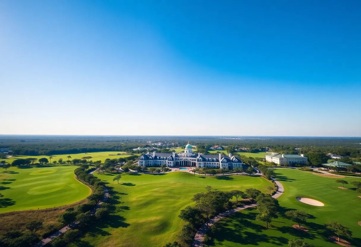 Lush grounds of the PGA National Resort showcasing golf courses and the main building.