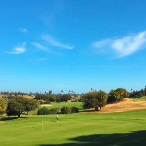 Golfers playing on a scenic San Diego golf course