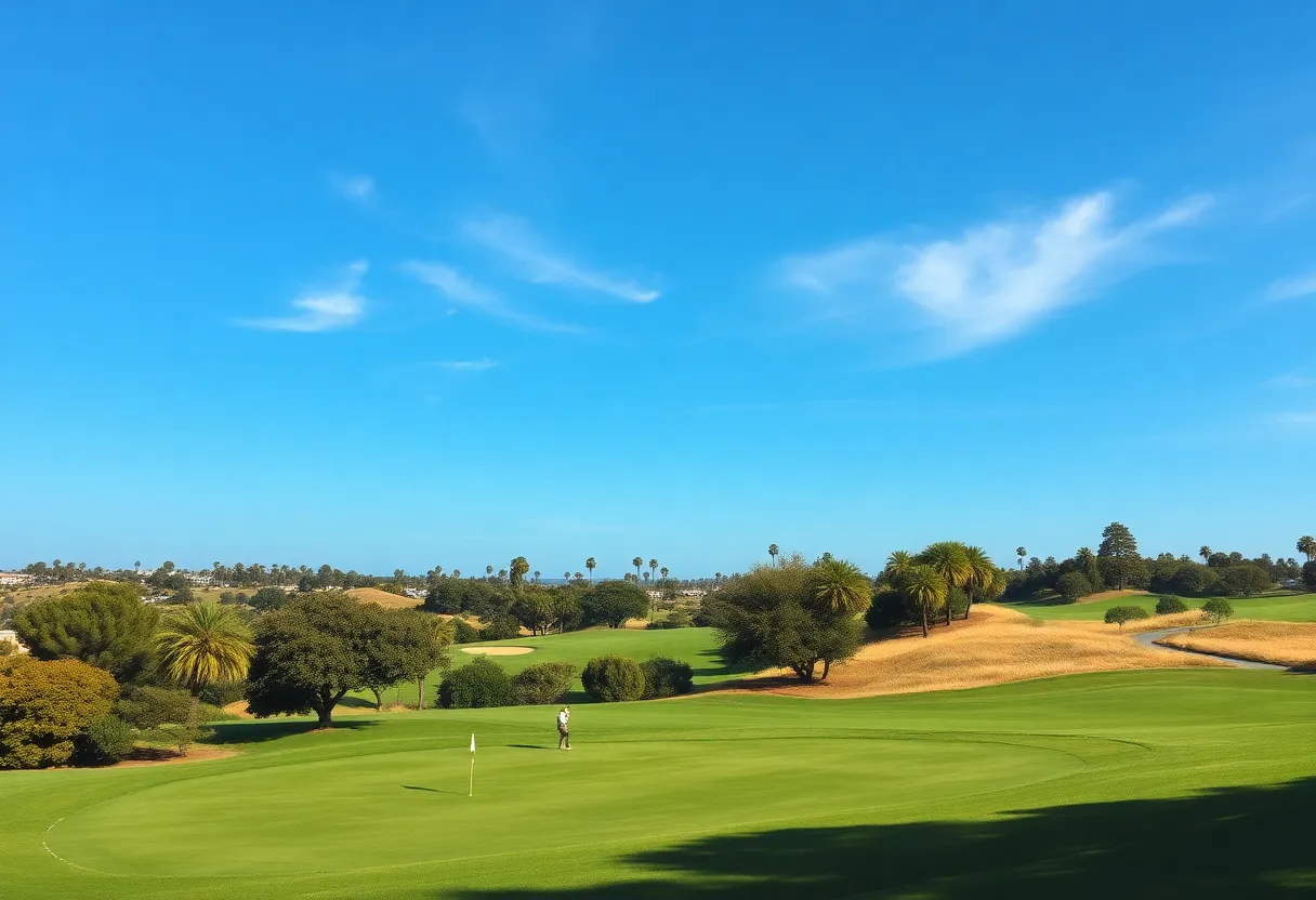 Golfers playing on a scenic San Diego golf course