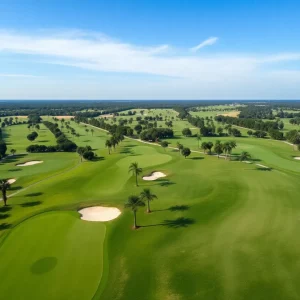 Beautiful golf course in Orlando with golfers playing.