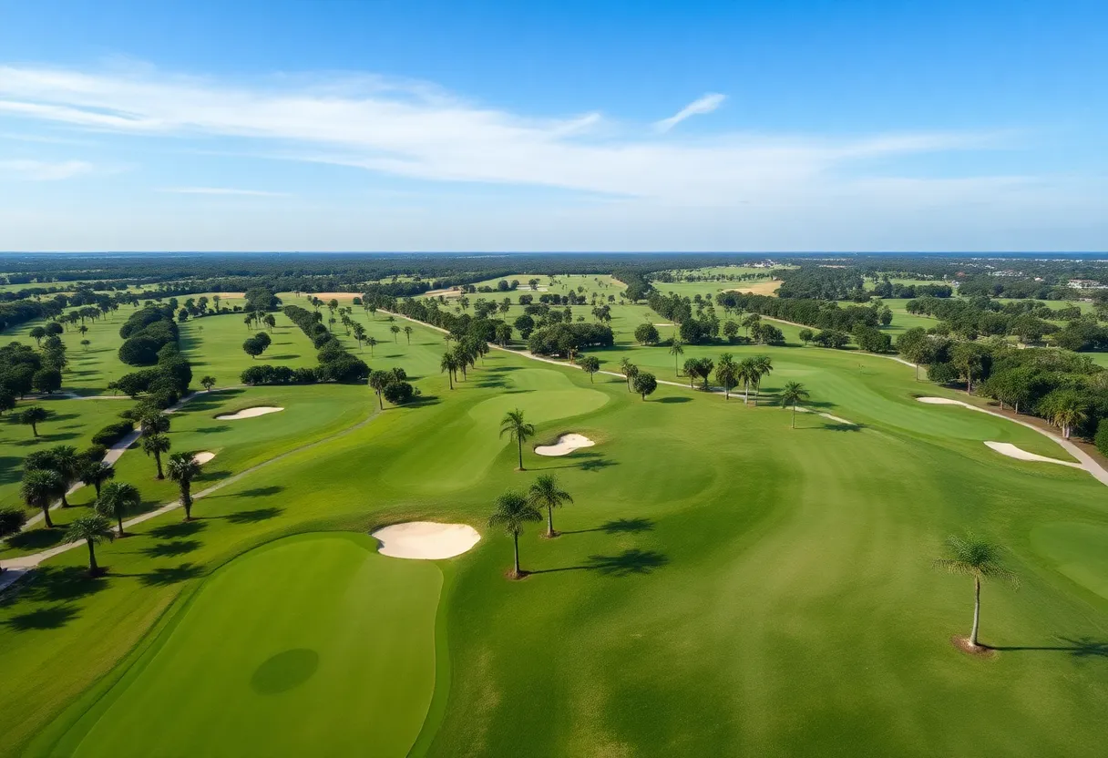 Beautiful golf course in Orlando with golfers playing.