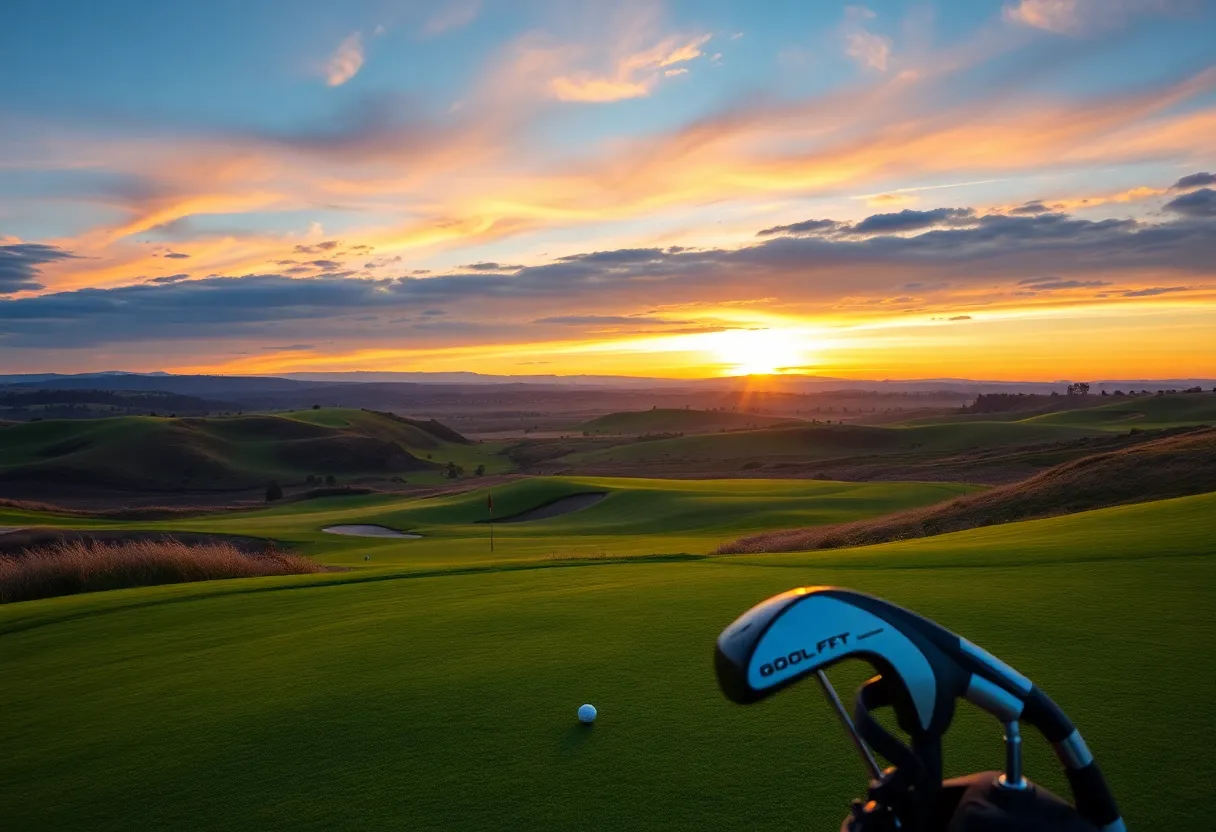 Stunning sunset view over a golf course