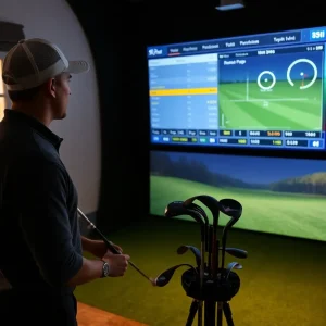 Virtual golf simulator showcasing SkyTrak 5.2 update features