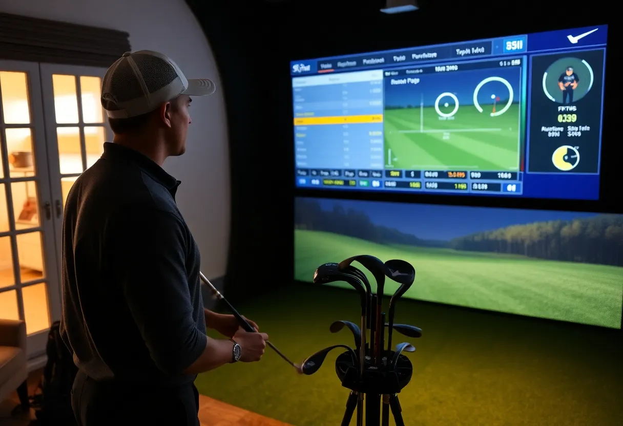 Virtual golf simulator showcasing SkyTrak 5.2 update features