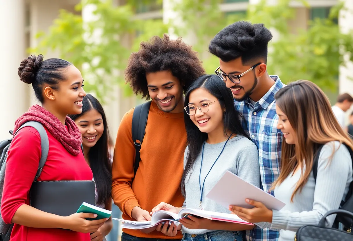 Students actively collaborating at a university in South Florida