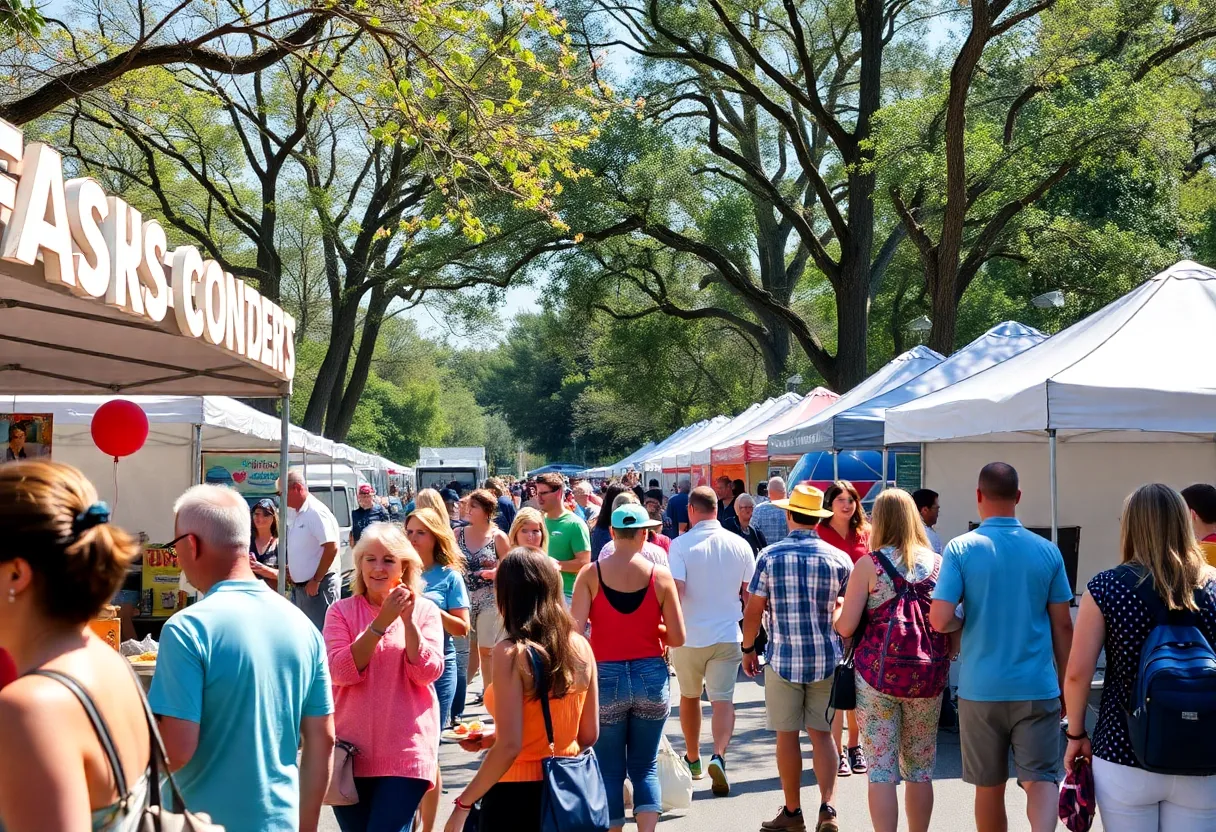 People enjoying food and festivities at a Central Florida spring festival