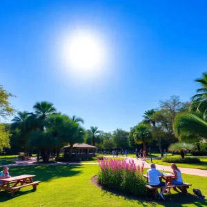 Clear skies in Tampa with people enjoying outdoor activities.