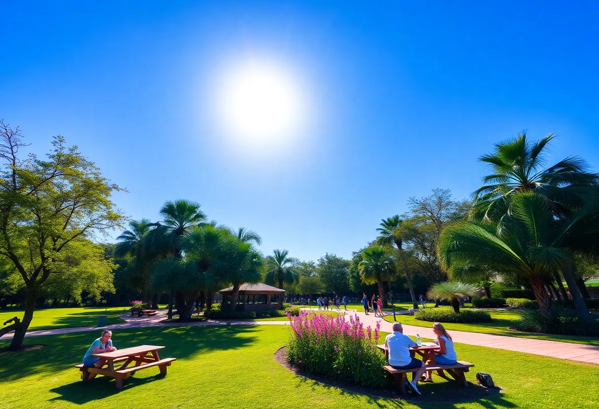 Clear skies in Tampa with people enjoying outdoor activities.