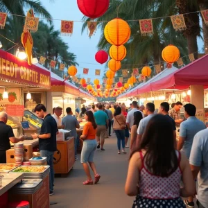 Festival-goers enjoying food and live music at Tampa's Food & Wine Festival.