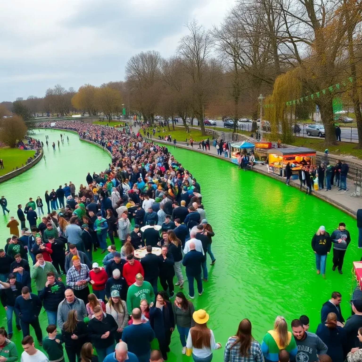 Crowds at the Tampa River O' Green Festival celebrating St. Patrick's Day.