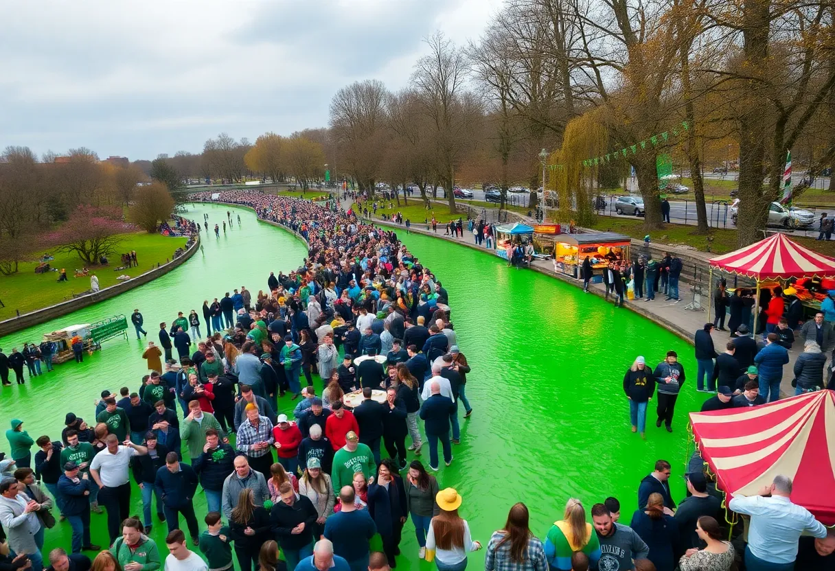 Crowds at the Tampa River O' Green Festival celebrating St. Patrick's Day.