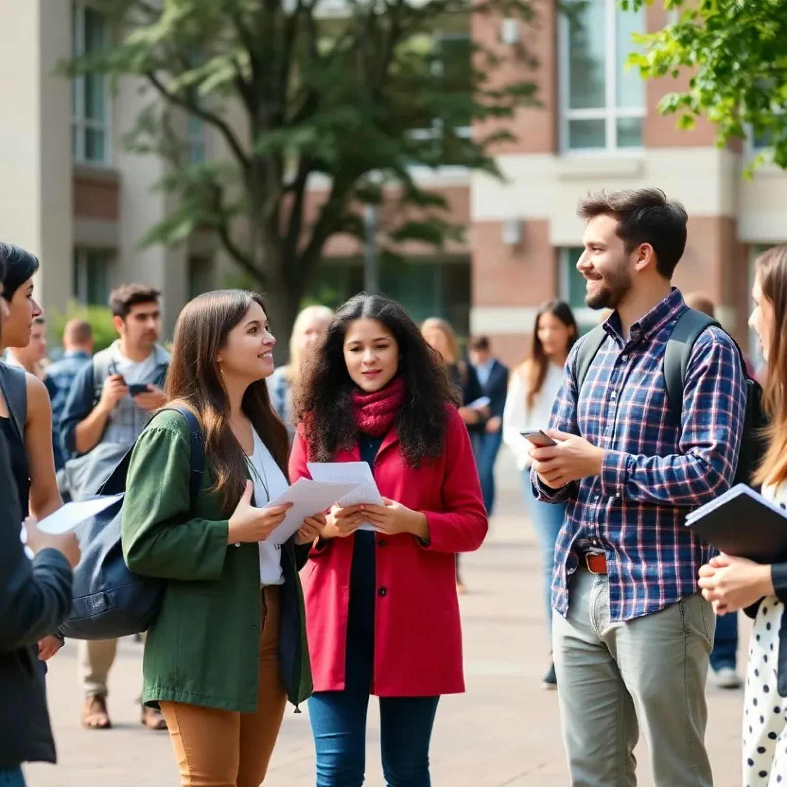 Students and faculty interacting on the University of South Florida campus during the presidential search announcement.