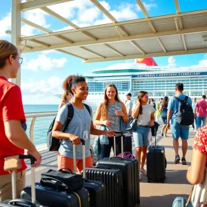 Students participating in the Carnival Fun-ternship at a cruise terminal in Tampa