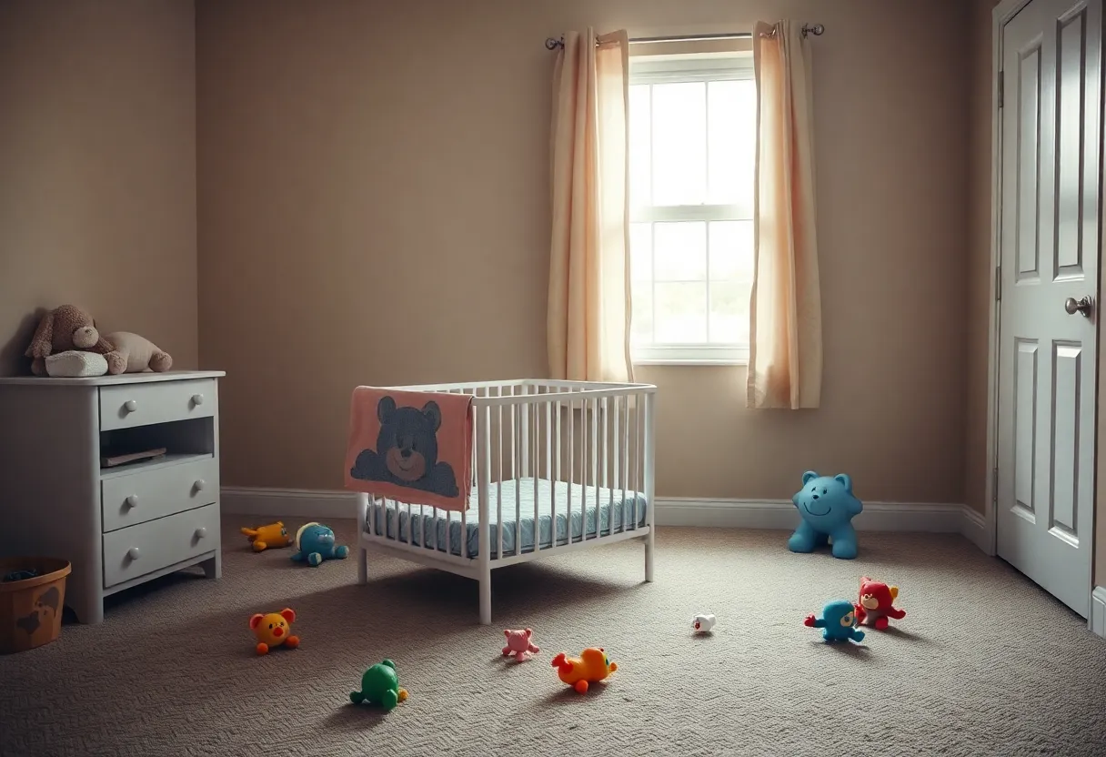 An empty nursery representing a child's separation from their parent