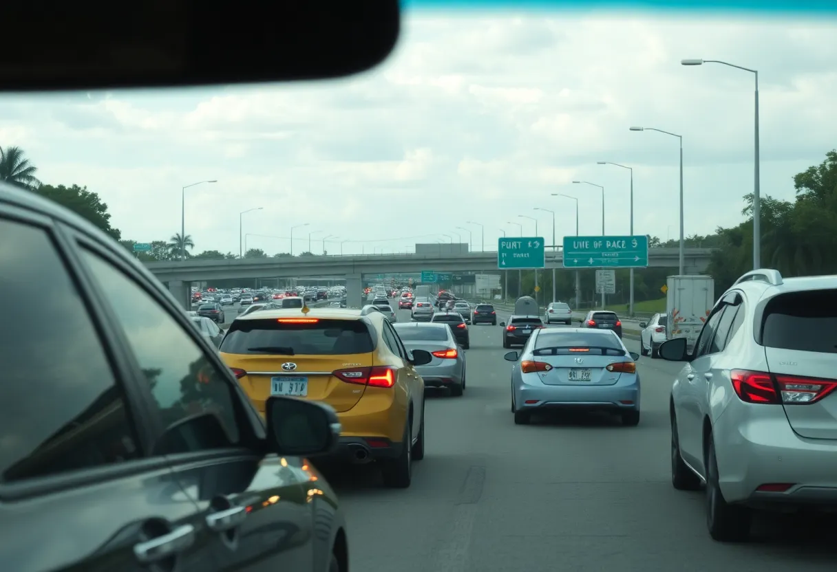 Busy Tampa highway with vehicles during rush hour