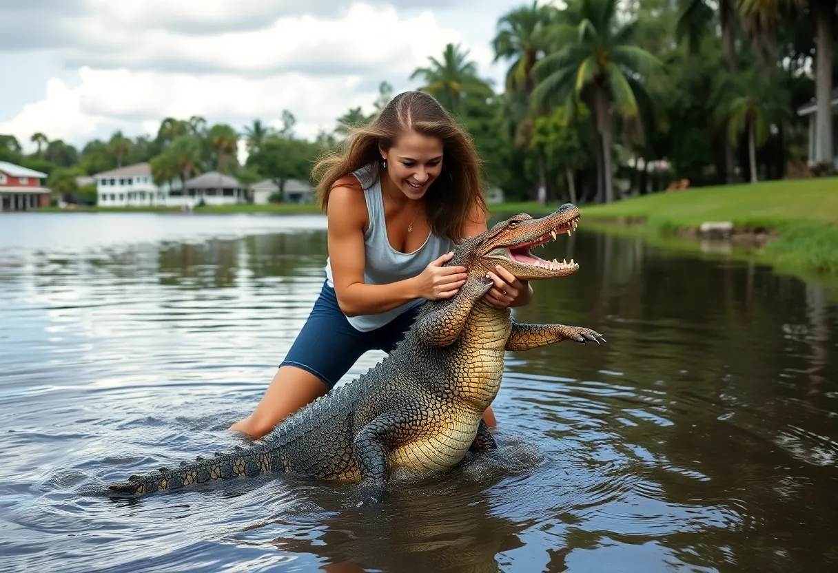 A woman rescuing her dog from an alligator in Tampa