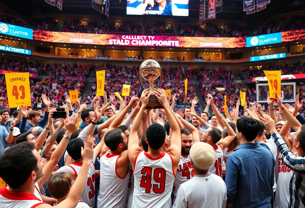 UConn women's basketball team celebrating their championship victory