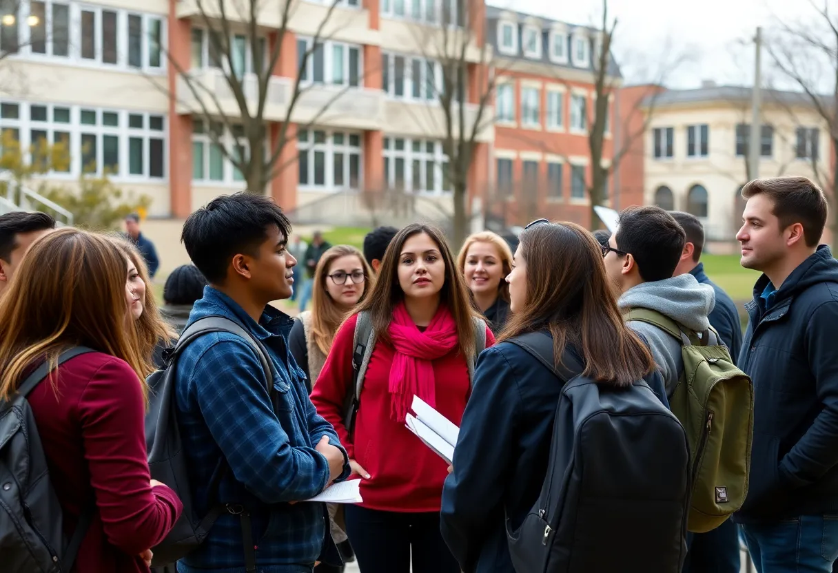 Students at USF discussing the immigration police agreement.